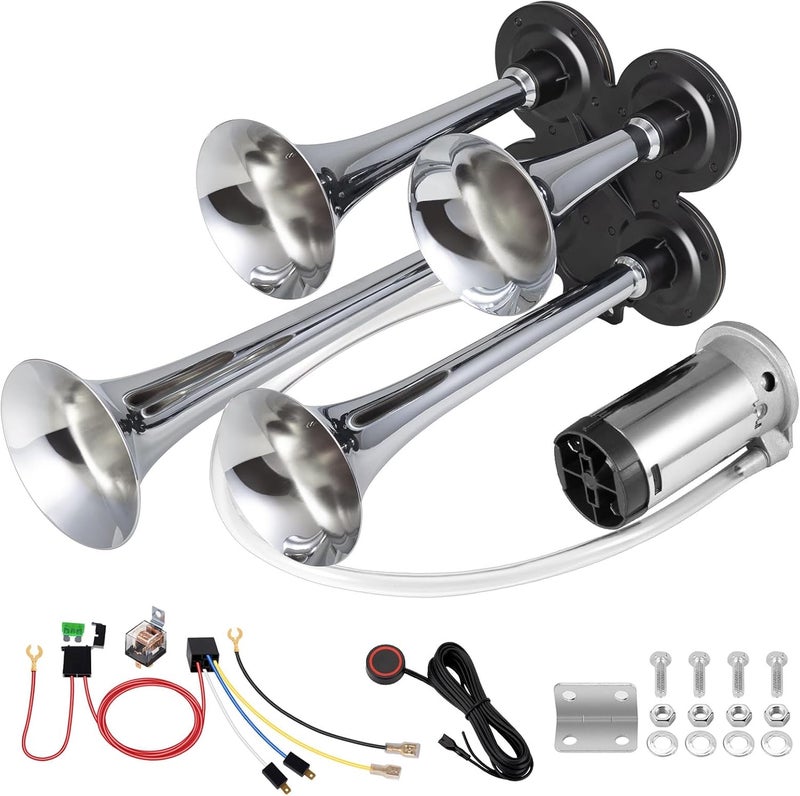 banhao Truck Air Horn 4 Trumpet Train Horns Kit for Truck 180DB Super Loud Air Horns for Pickup SUV Motorhome and Other Vehicles 12V - Image 1